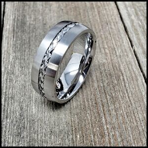 Satin Finish Men's Size 11 Stainless Steel Center Braided Band Ring